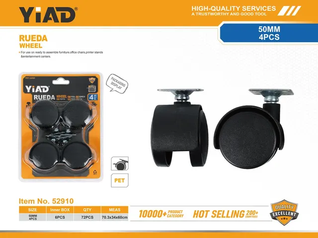 Ruedas para muebles, 50 mm, 4 piezas, ref. 52910