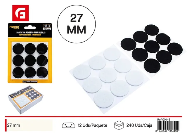 Protector para pata de mueble, 27 mm, 9 piezas, color negro, ref. SJ01445