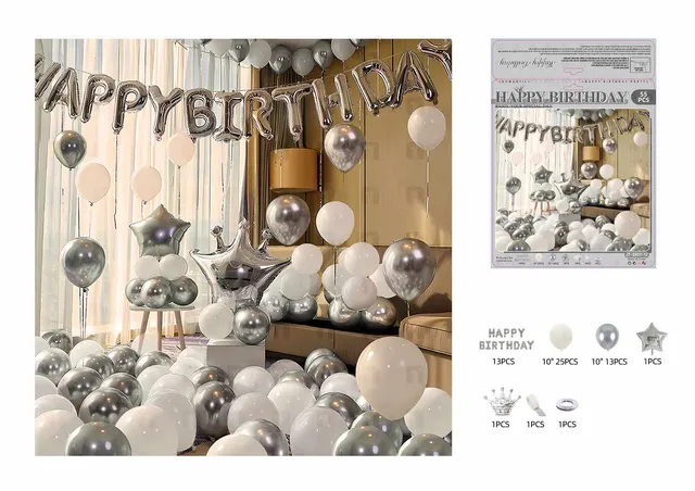 Globos de película de aluminio., 55 piezas, color blanco, modelo JT-SR01-12