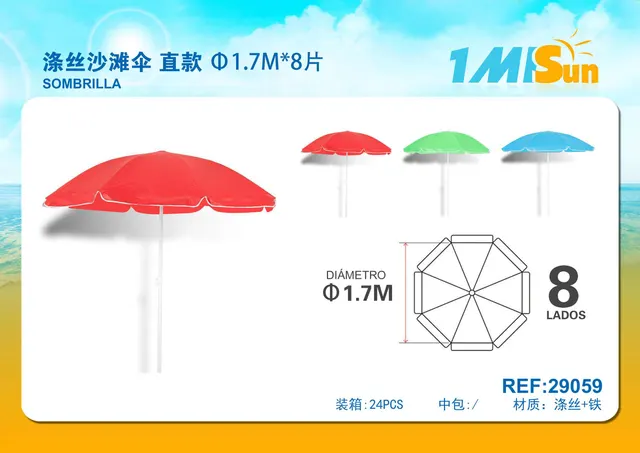 sombrillas de playa, 1,7 m, 8 piezas, colores rojo, azul y verde, modelo 29059