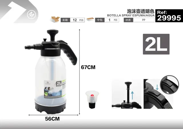 Botella pulverizadora para limpieza de coches, 2 L, colores negro y blanco