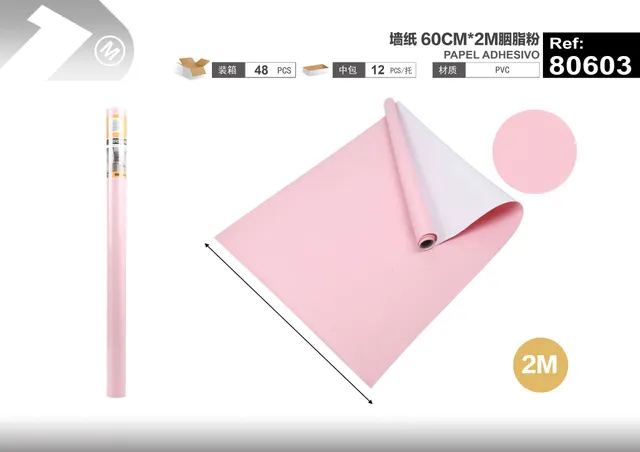 Papel tapiz monocromático, 60 cm, 2 m, color rosado, modelo 80603