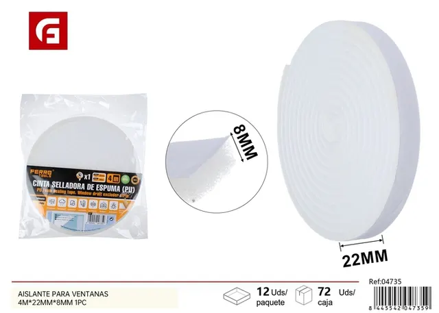 Cinta selladora de espuma adhesiva, 22 mm, 8 mm, 4 m, 1 pieza, color blanco