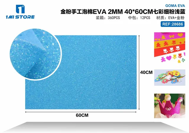 EVA en polvo de oro, 40 × 60 cm, 2 mm, colores azul y rosado, modelo 28686