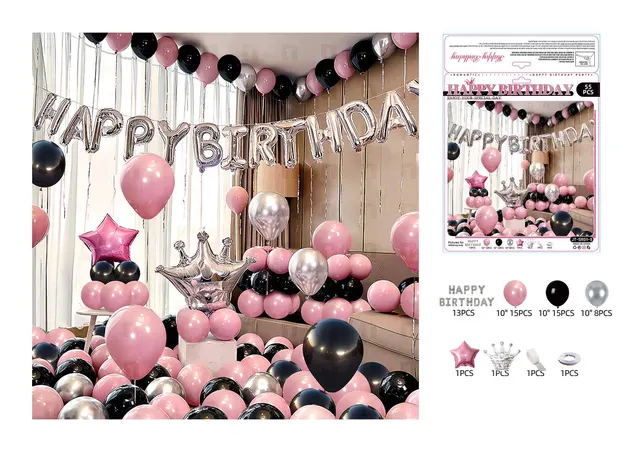 Globos de película de aluminio., 55 piezas, colores negro y rosado