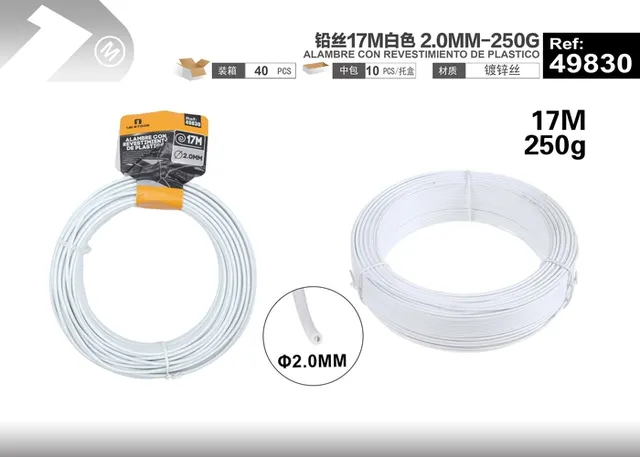 Alambre, 2,0 mm, 17 m, 250 g, color blanco