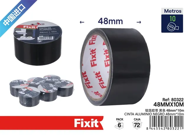 Cinta de papel aluminio, 48 mm, 10 m, color negro