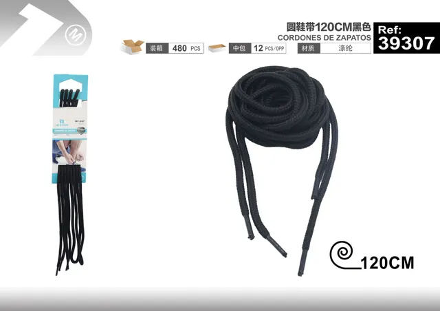 Cordones para zapatos, 120 cm, color negro, modelo 39307