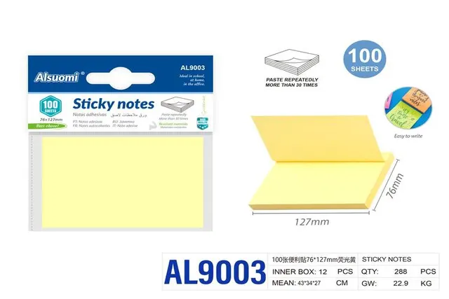 Notas adhesivas, 76 × 127 mm, color amarillo