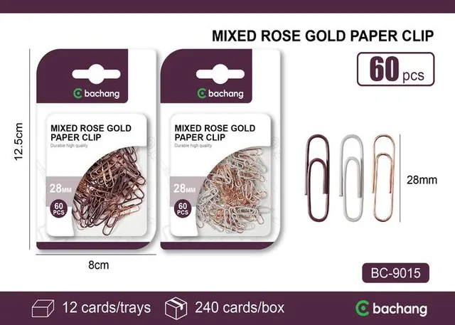 Clip de papel, 28 mm, color oro rosa