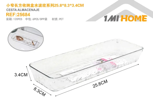 Caja de almacenamiento de PET, 25,8 × 8,3 × 3,4 cm