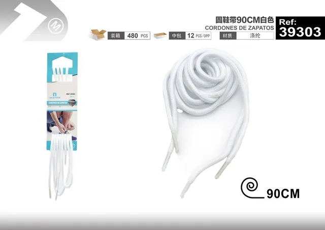 Cordones para zapatos, 90 cm, color blanco, modelo 39303