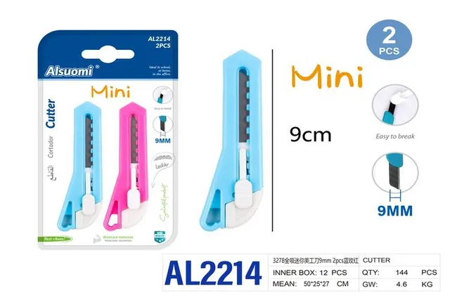 Cuchillo utilitario, 9 mm, 2 piezas, colores rojo y azul