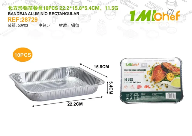 Lonchera de papel aluminio, 22,2 × 15,8 × 5,4 cm, 11,5 g, 10 piezas