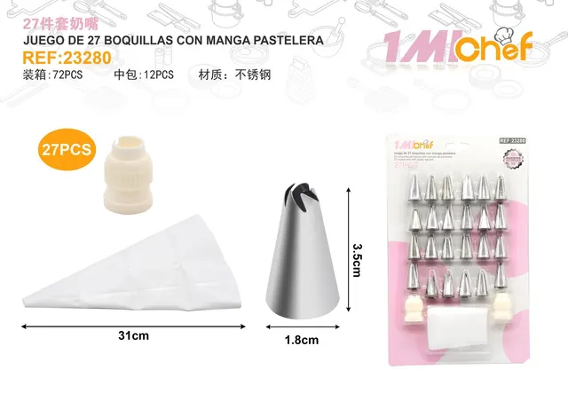 Boquillas y mangas para repostería, 27 piezas