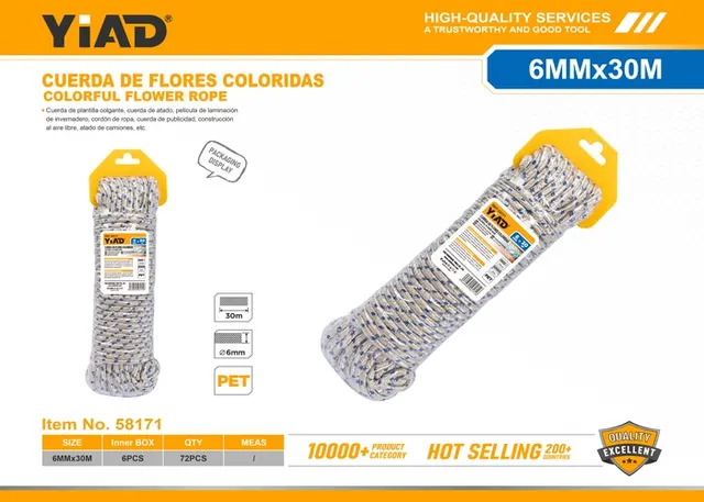 Cuerda de poliéster, 6 mm, 30 m, color multicolor