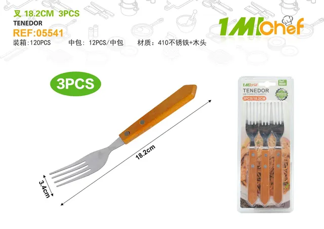 Serie de utensilios con mango de madera, 18,2 cm, 3 piezas