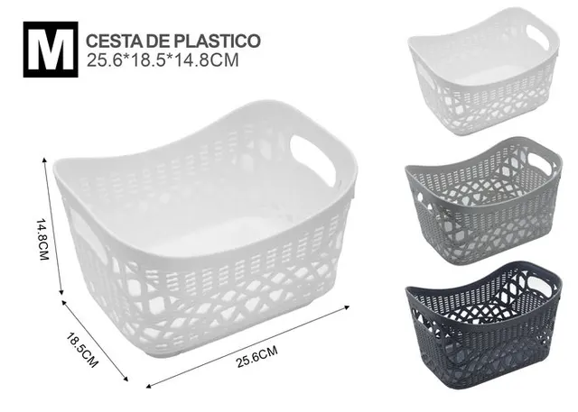 Cesta de almacenamiento de plástico, 25,6 × 18,5 × 14,8 cm