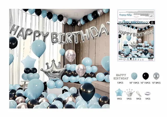 Globos de película de aluminio., 55 piezas, colores azul y negro