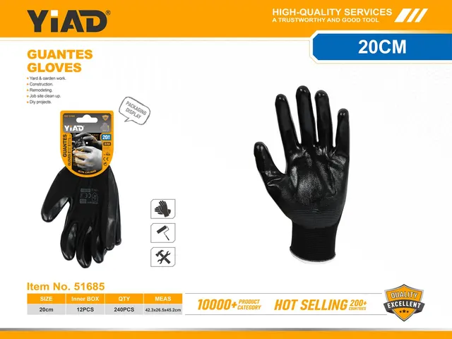 Guantes de trabajo, 8 pulgadas, color negro