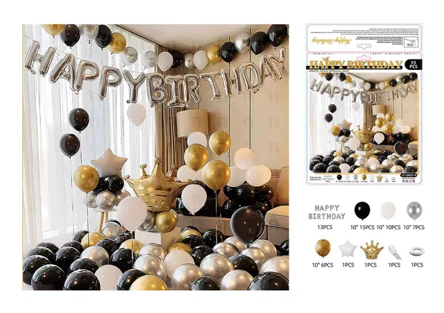 Globos de película de aluminio., 55 piezas, colores negro y blanco