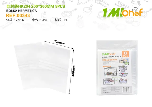 Bolsas para conservar alimentos, modelo HK204200, 8 piezas