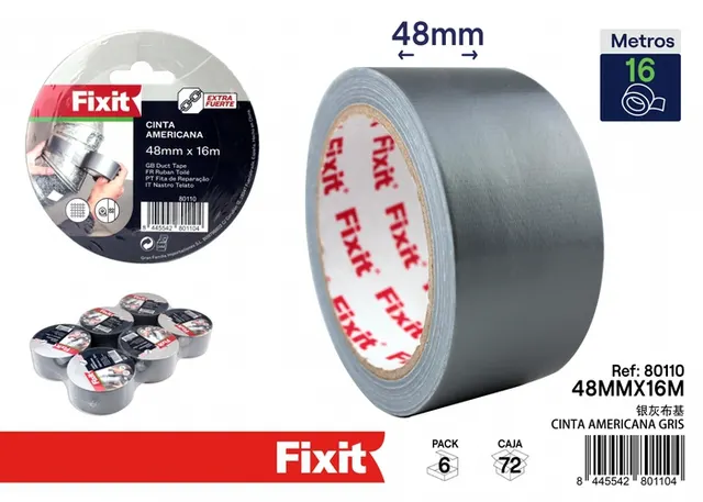 Cinta para ductos, 48 mm, 16 m, color gris