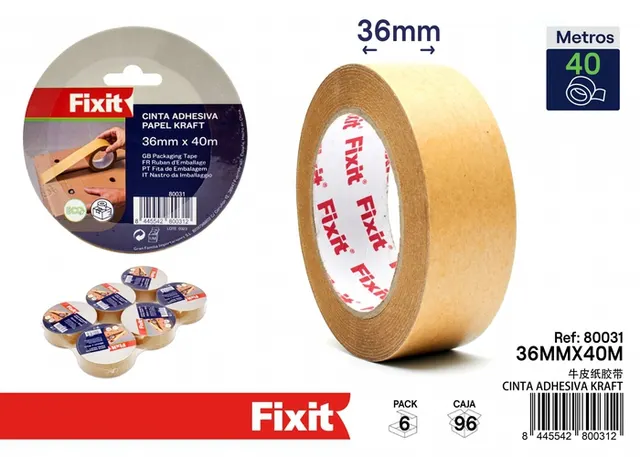 Cinta de embalaje de papel kraft, 36 mm, 40 m