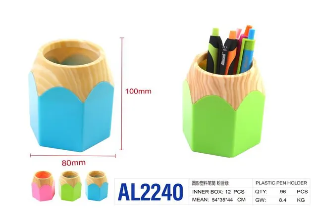 contenedor de bolígrafos, colores azul, verde y rosado, modelo AL2240