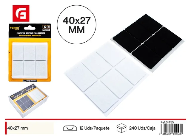 Protector para pata de mueble, 40 mm, 27 mm, 6 piezas, color negro