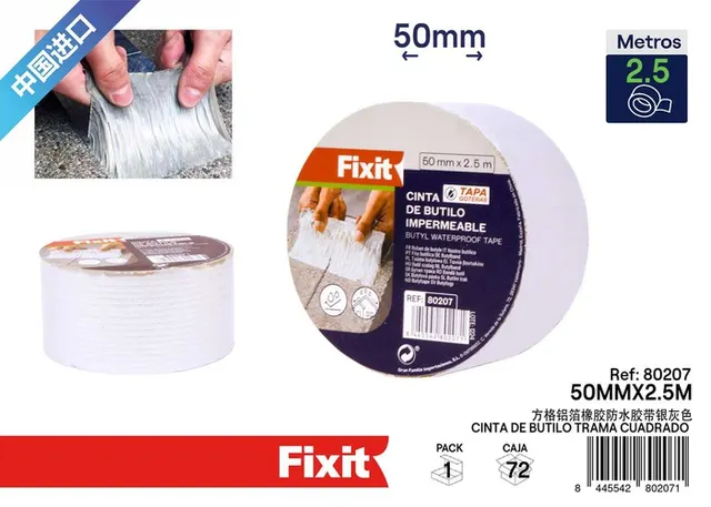 Cinta impermeable, 50 mm, 2,5 m, color gris, ref. SJ80207