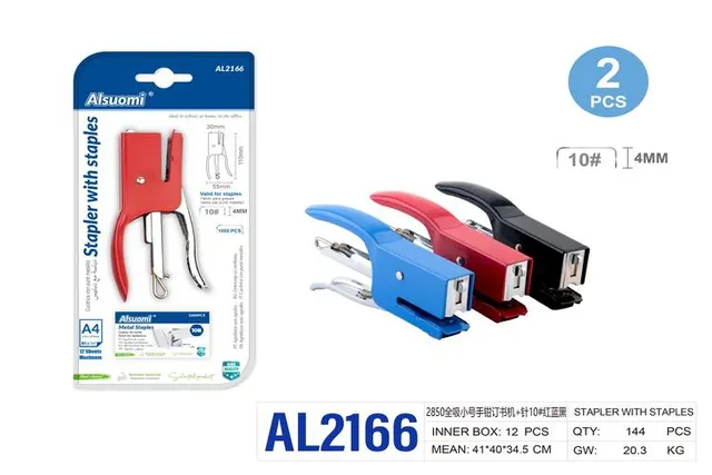Grapadora, colores rojo, azul y negro, modelo AL2166
