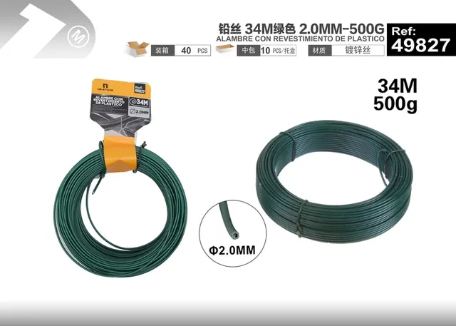 Alambre, 2,0 mm, 34 m, 500 g, color verde