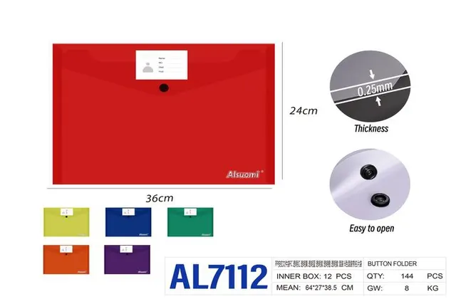 Bolsa para documentos, colores transparente, amarillo, rojo, azul, morado y naranja, modelo AL7112