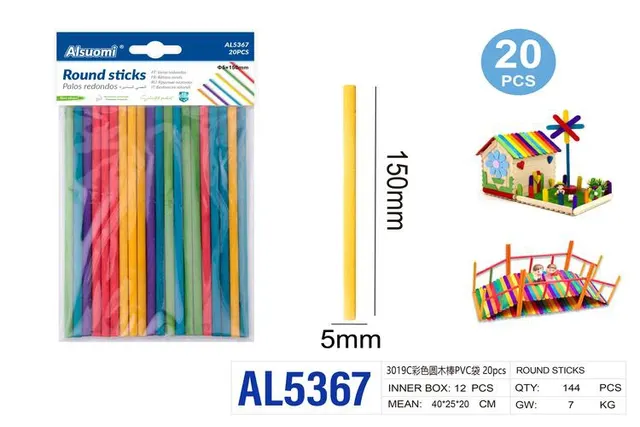 Palo, 5 × 150 mm, 20 piezas, color multicolor