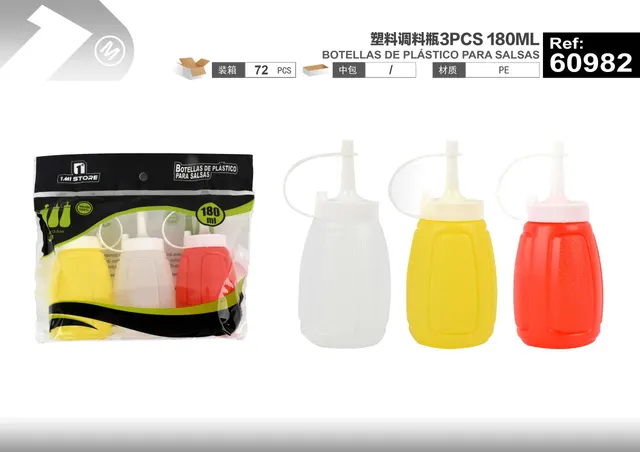 Botella para condimentos, 180 ml, 3 piezas