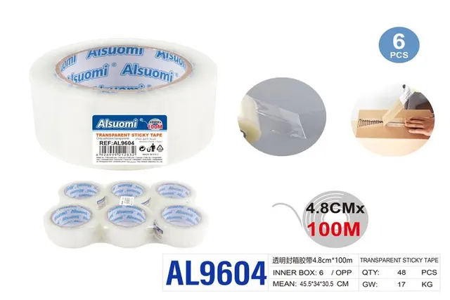 Cinta adhesiva, 4,8 × 100 m, 100 m, color transparente
