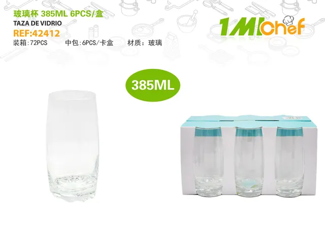 Vaso de vidrio, 385 ml, 6 piezas