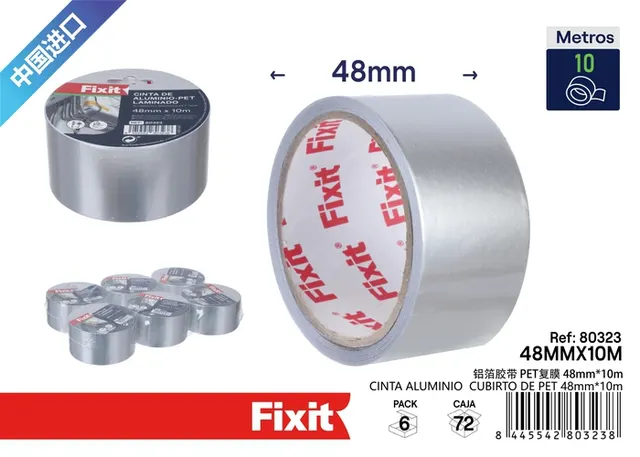 Cinta de papel aluminio, 48 mm, 10 m, ref. SJ80323