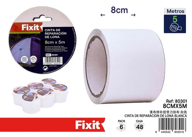 Cinta de reparación, 8 cm, 5 m, color blanco