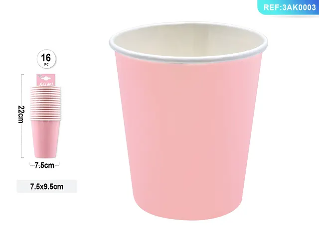 vasos de papel, 9,5 cm, 16 piezas, color rosado