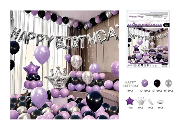 Globos de película de aluminio., 55 piezas, colores negro y morado