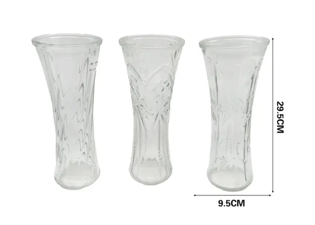 Jarrón de vidrio transparente, 12 × 9,5 × 29,5 cm