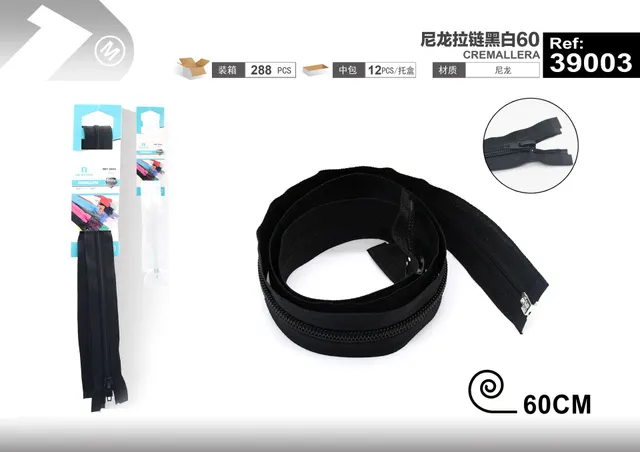 Cremalleras, 60 cm, colores negro y blanco, modelo 39003