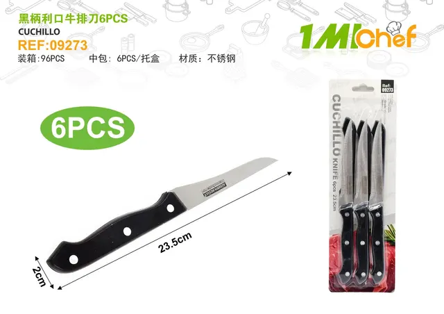 Cuchillo para carne, 6 piezas, color negro, ref. 09273