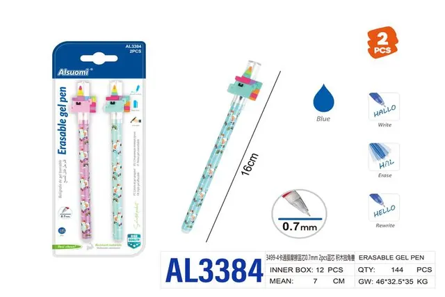 Pluma de gel, 0,7 mm, 2 piezas, color azul, modelo AL3384