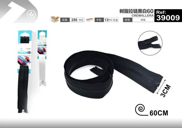 Cremalleras, 60 cm, colores negro y blanco, modelo 39009