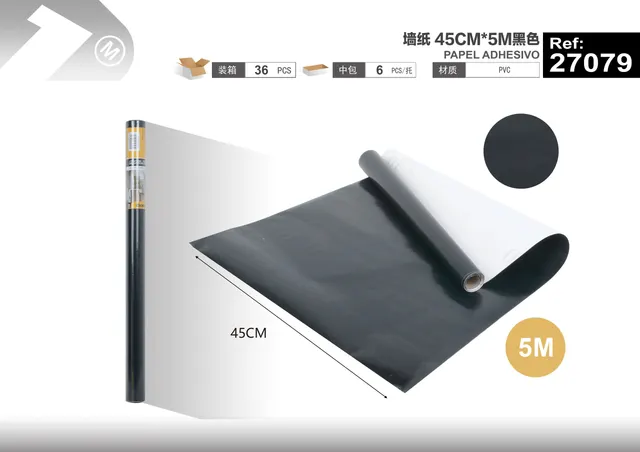 Papel tapiz monocromático, 45 cm, 5 m, color negro