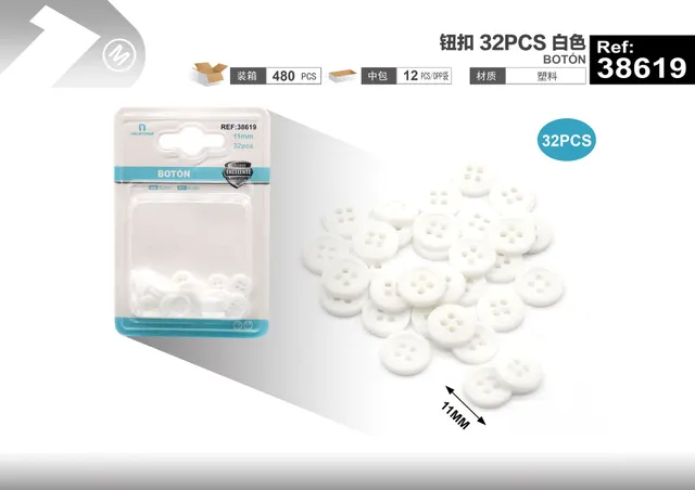 Botones, 32 piezas, color blanco