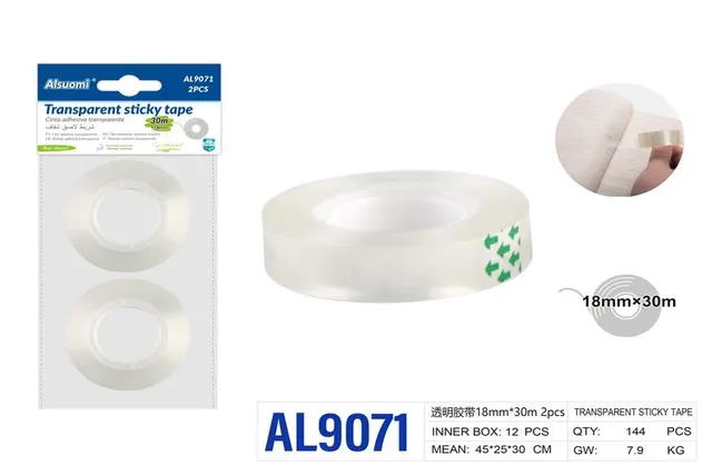 Cinta adhesiva, 18 mm, 30 m, 2 piezas, color transparente